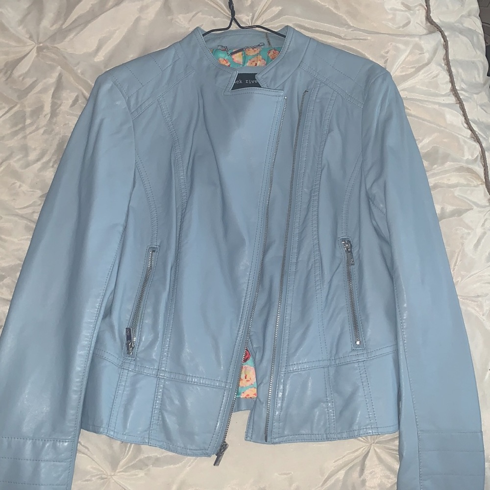 Black Rivet Womens Faux Leather Jacket Blue